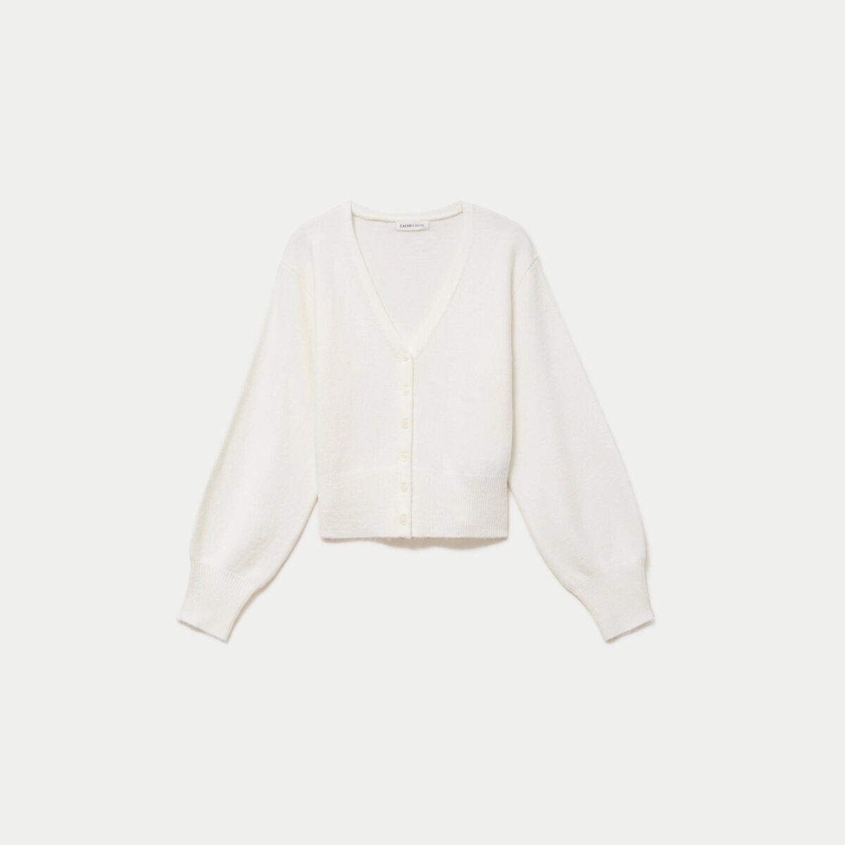 Gilet col v manches longues ecru femme
