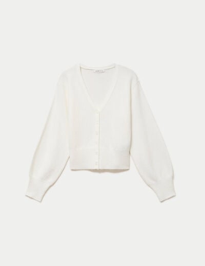 Gilet col v manches longues ecru femme