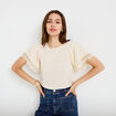 T-shirt col rond manches courtes ecru femme