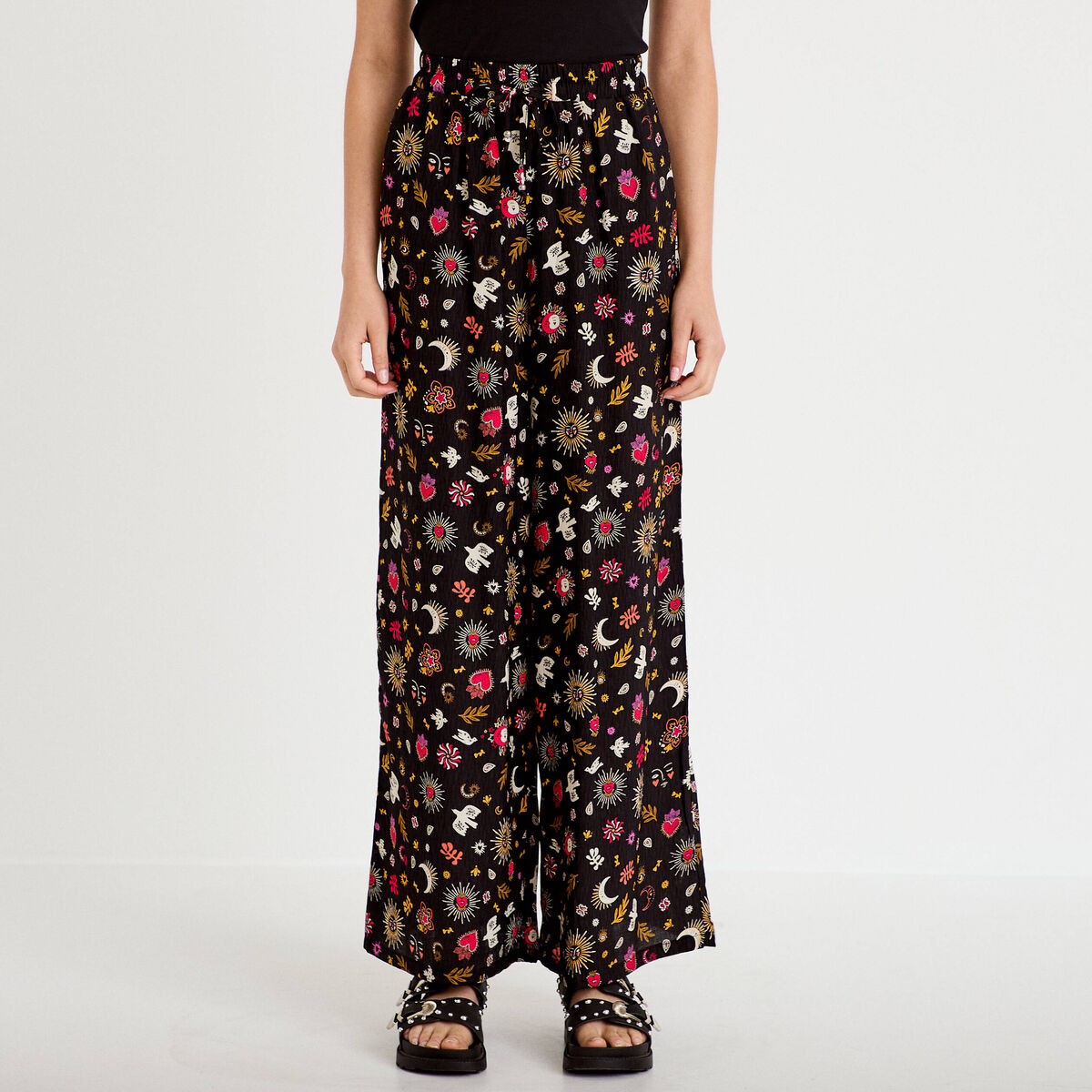 Pantalon large taille standard noir femme
