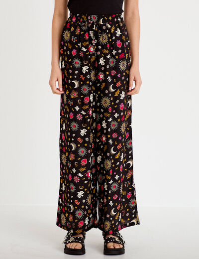 Pantalon large taille standard noir femme