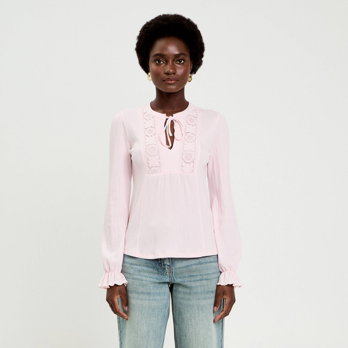 Blouse manches longues rose clair femme