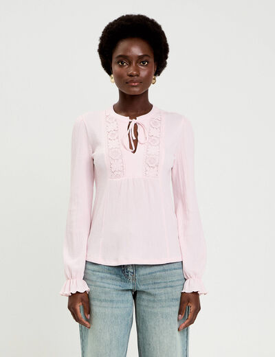 Blouse manches longues rose clair femme