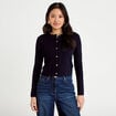 Gilet ajust&eacute; cropped col rond bleu marine femme