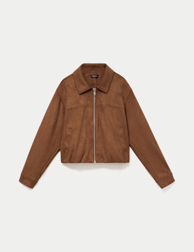 Veste effet boule oversize cropped marron femme