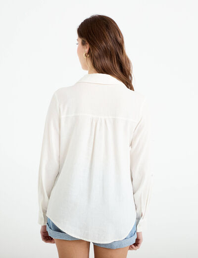 Chemise lin col V manches longues ecru femme