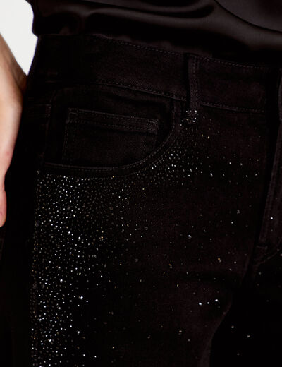 Jean wide leg taille basse strass noir femme