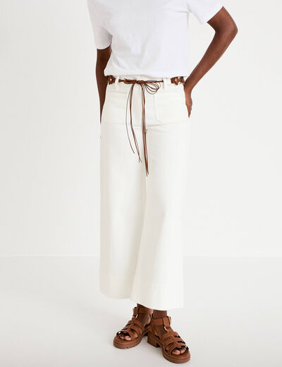 Jean wide leg cropped ceinture amovible denim blanc femme