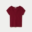 T-shirt ajust&eacute; col v manches courtes rouge femme
