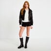 Bomber ajust&eacute; cropped similicuir noir femme