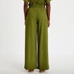 Pantalon large fluide taille haute vert kaki femme