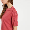 T-shirt col rond manches courtes brod&eacute; vieux rose femme