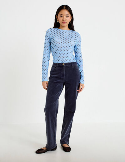 Pantalon droit en velours bleu marine femme