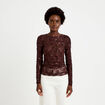T-shirt ajust&eacute; col rond brod&eacute; perles marron fonc&eacute; femme