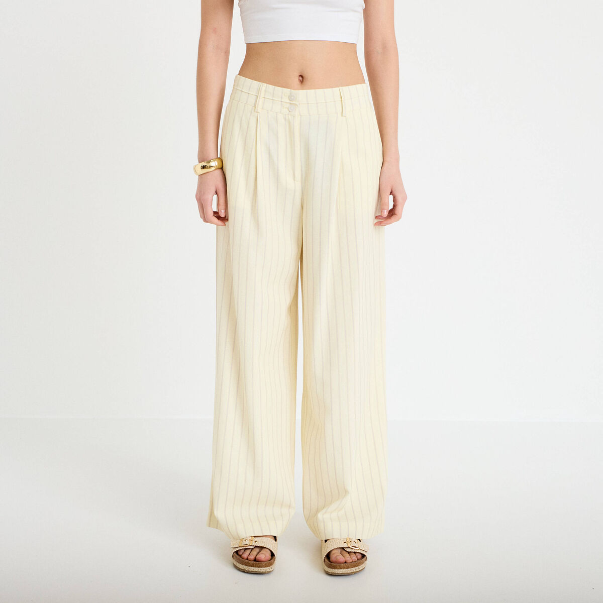 Pantalon large jaune pastel femme