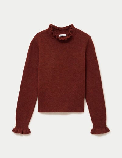 Pull ajust&eacute; col montant manches longues marron cognac femme
