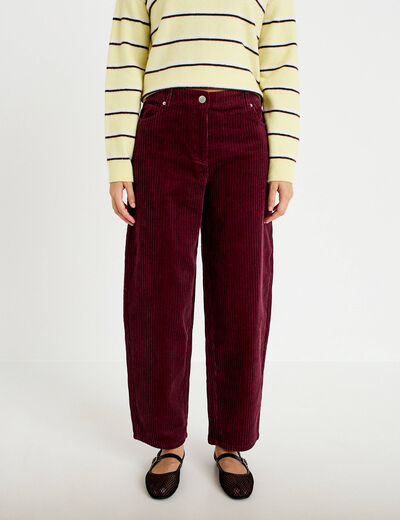 Pantalon large en velours bordeaux femme