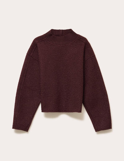Sweat col montant rouge fonc&eacute; femme