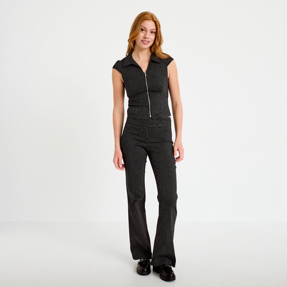 Pantalon bootcut taille basse noir femme
