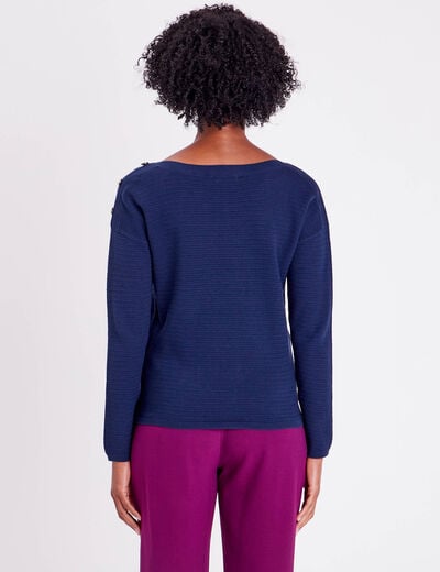 Pull avec boutons bleu marine femme