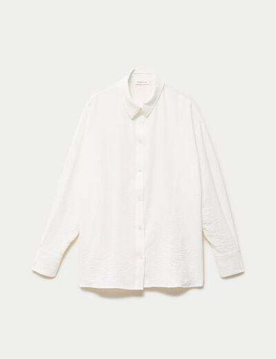 Chemise ample pliss&eacute;e manches longues ecru femme