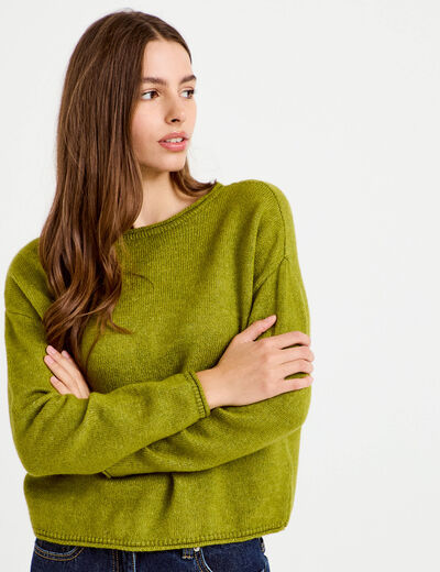 Pull manches longues vert fonc&eacute; femme