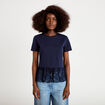T-shirt manches courtes en dentelle bleu marine femme