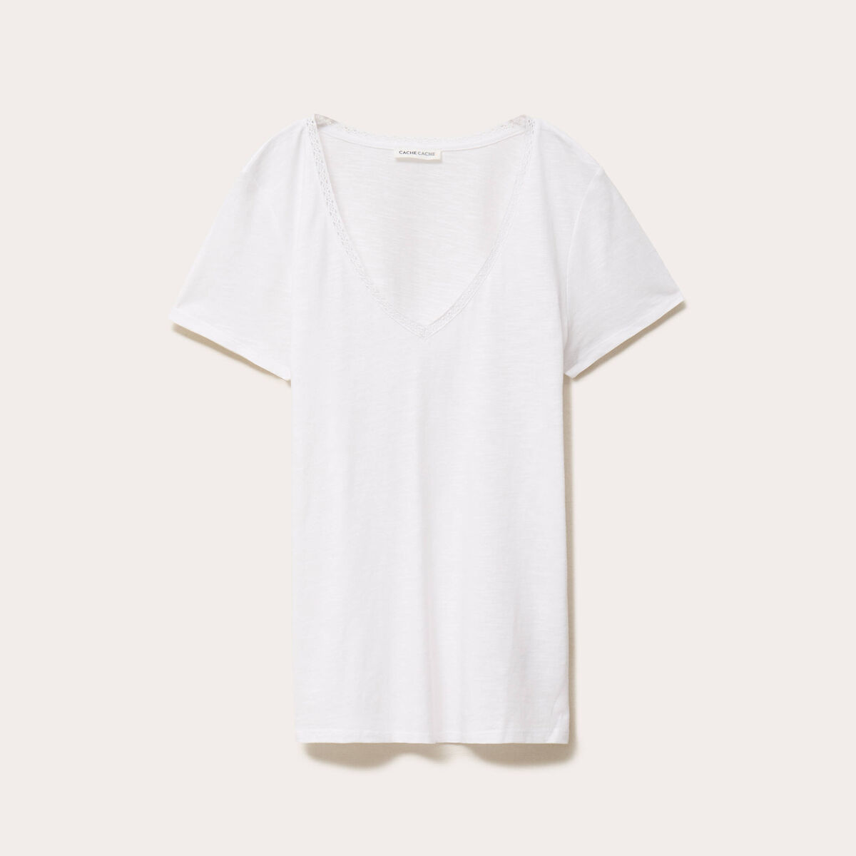 T-shirt col v manches courtes blanc femme