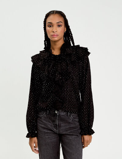 Blouse &agrave; volants noir femme