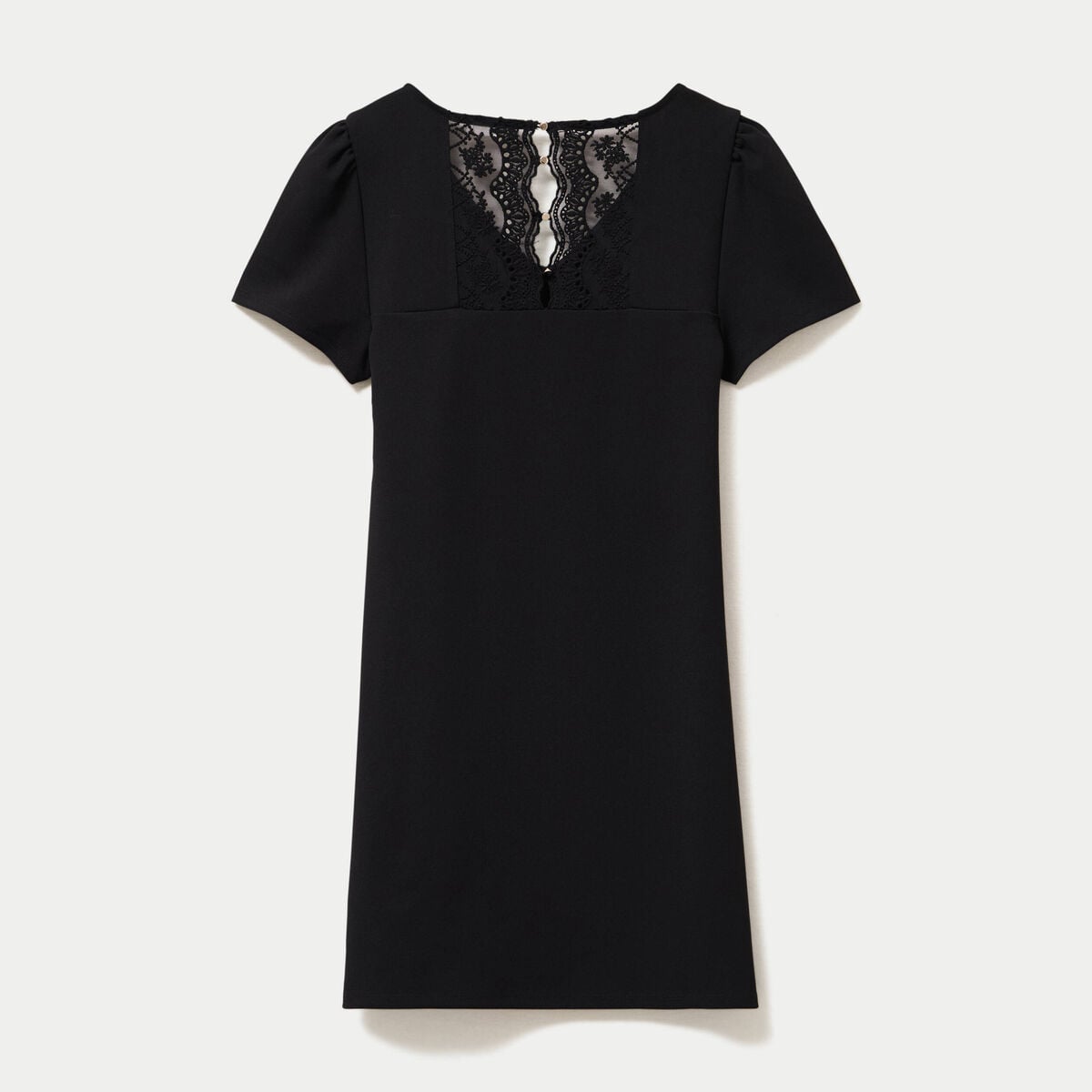 Robe droite courte en maille col rond noir femme
