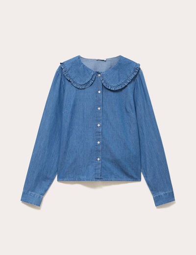 Blouse col claudine denim double stone femme