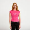 T-shirt ajust&eacute; court col rond rose fushia femme