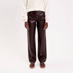 Pantalon droit similicuir marron fonc&eacute; femme