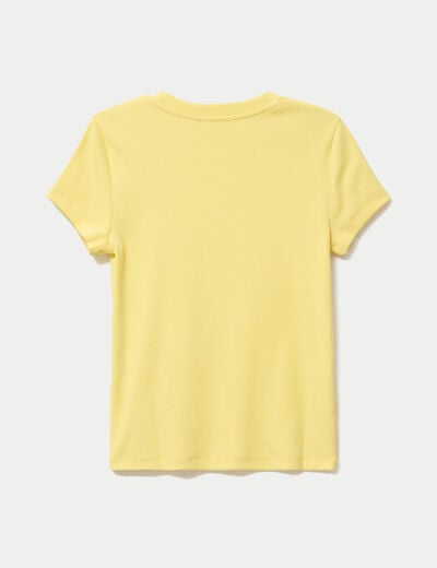 T-shirt c&ocirc;tel&eacute; ajust&eacute; manches courtes jaune pastel femme