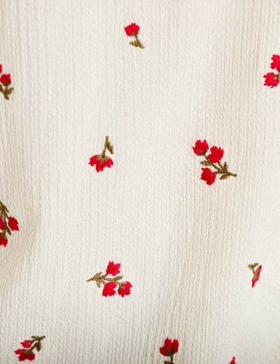 Chemise droite broderie manches longues ecru femme