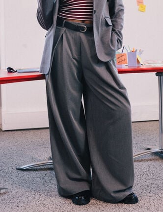 Pantalon large avec ceinture amovible gris clair femme