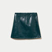 Jupe droite courte en similicuir vert fonc&eacute; femme