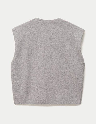 Pull sans manches col rond gris clair femme