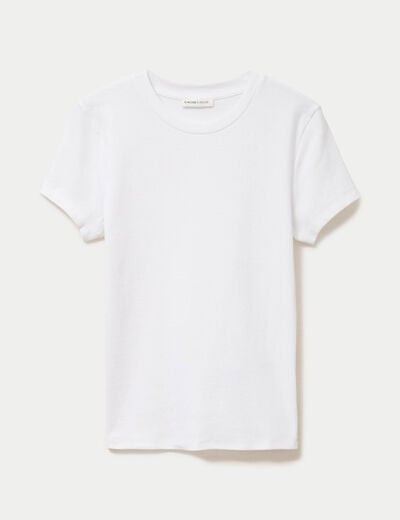 Top ajust&eacute; col rond manches courtes blanc femme