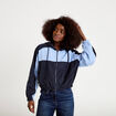 Veste cropped &agrave; capuche manches longues bleu marine femme
