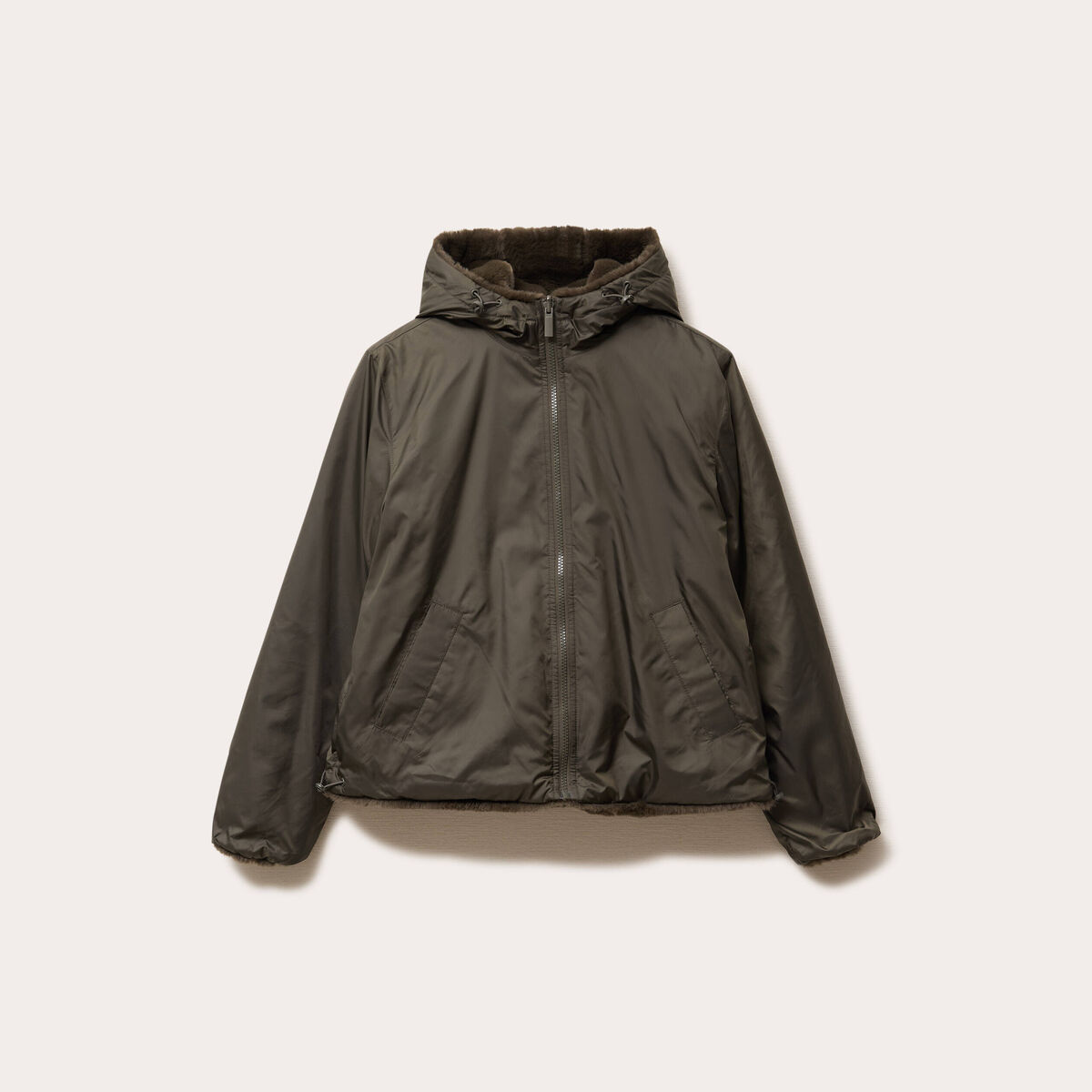 Parka r&eacute;versible &agrave; capuche vert kaki femme