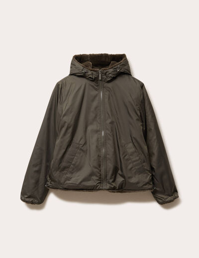 Parka r&eacute;versible &agrave; capuche vert kaki femme