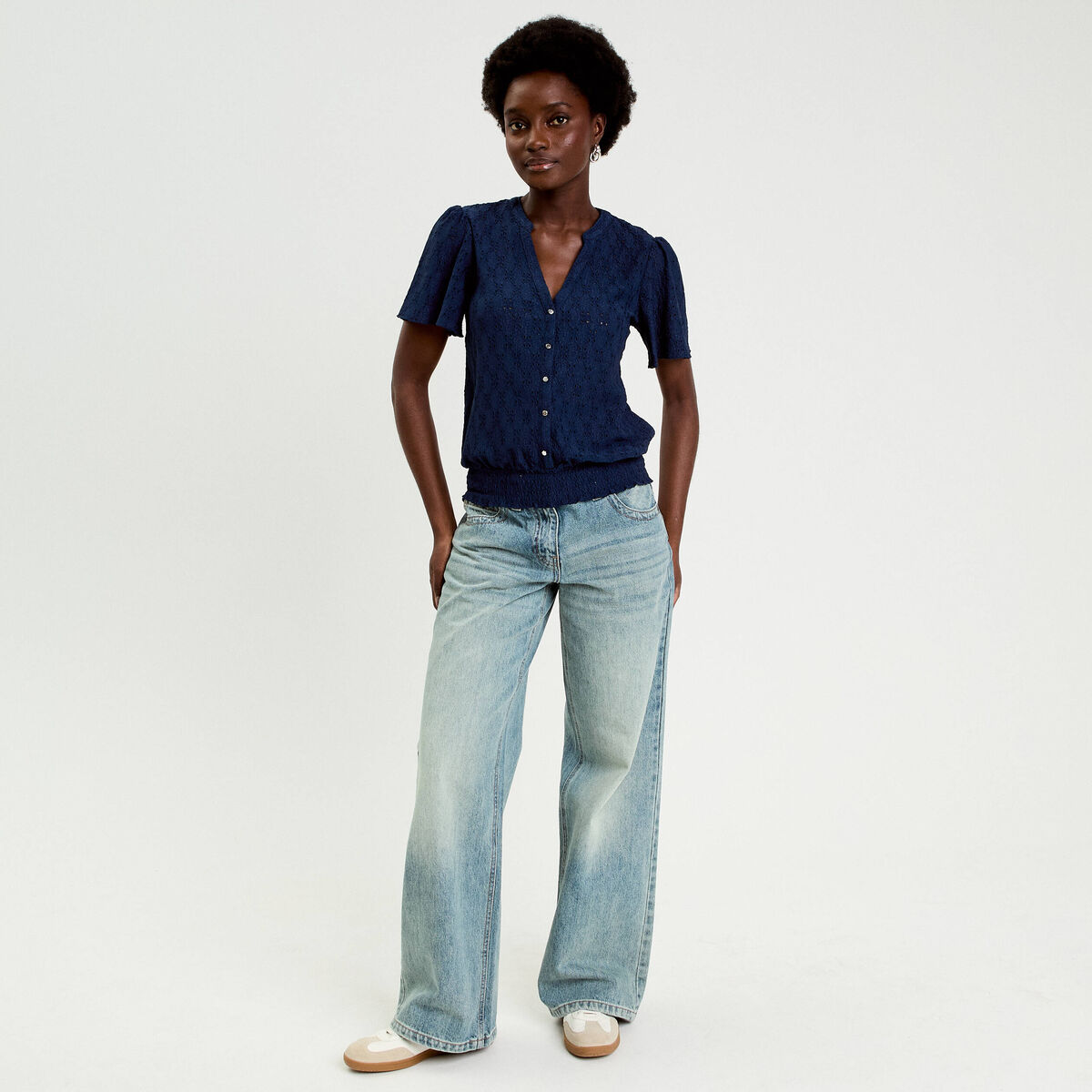 T-shirt manches courtes bleu fonc&eacute; femme