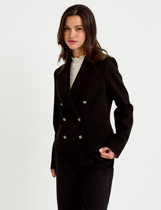 Veste droite sans manches col tailleur noir femme