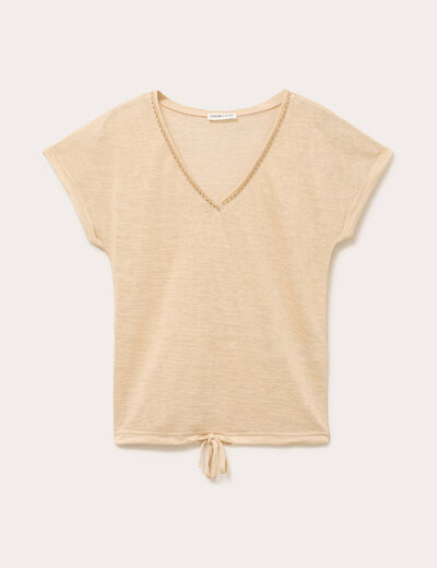 T-shirt d&eacute;tail noeud sable femme