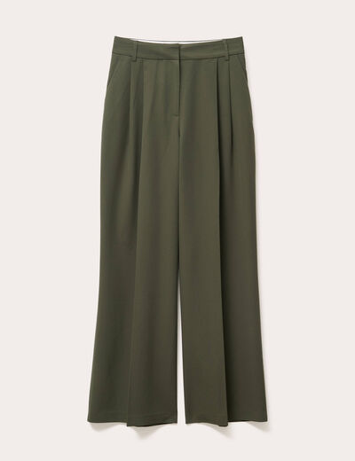 Pantalon large &agrave; pinces vert kaki femme