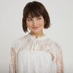 Blouse col rond manches longues dentelle ecru femme