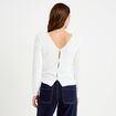 Pull col v manches longues perles ecru femme