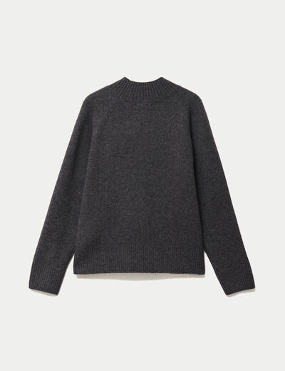 Pull col montant manches longues gris fonc&eacute; femme