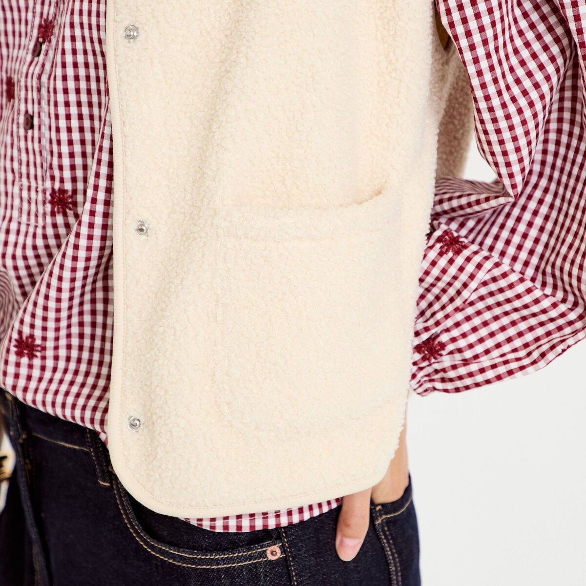 Veste sans manches effet polaire ecru femme